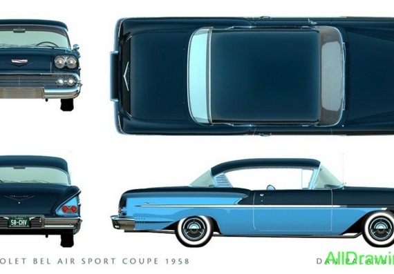 Chevrolet Bel Air Sport Coupe (1958) - drawings (drawings) of the car